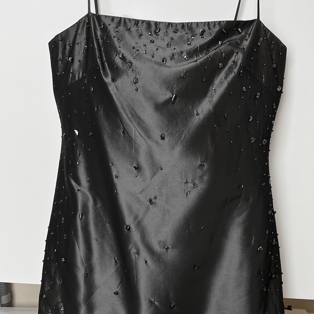 Shelly Segal Designer Laundry- gun metal beaded dress  w spaghetti straps